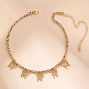 Butterfly Pendants Necklace Rhinestone Crystal Chain Chokers Necklace Jewelry